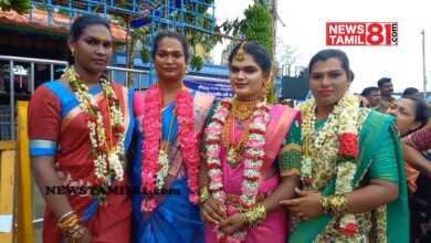 Photo of திருநங்கைகள் பூசாரி கையால் தாலி கட்டிக் கொண்டு அரவணை கணவனாக ஏற்றுக் கொண்டனர். சித்திரை திருவிழா